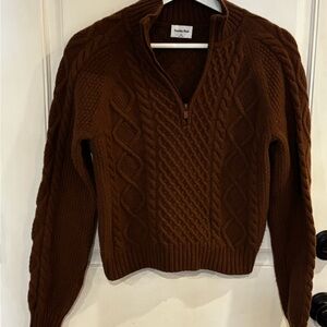 Aritzia Sunday's Best Cozy Brown Cable Knit Sweater